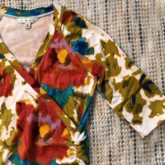 CAbi Faux Wrap 3/4 Sleeve Floral Blouse - Picture 3 of 5